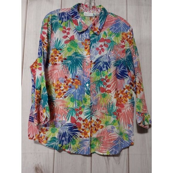 Alfred Dunner Shirt‎ Ladies 18 Tropical Semi Sheer Lightweight - Picture 1 of 8